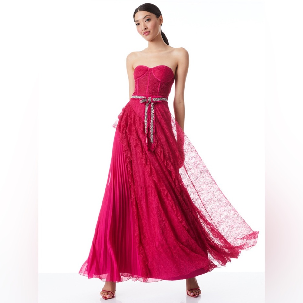 Alice + Olivia Bree Draped Lace Gown